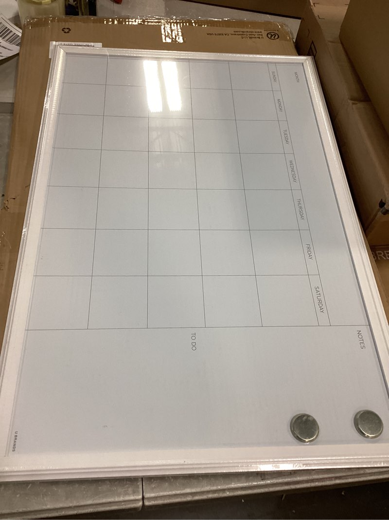 Condition photo showing As Is for U Brands Magnetic Dry Erase Calendar White Board, 30" x 20", White Wood Style Frame, Includes Magnet