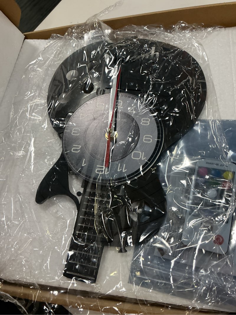 Condition photo showing New/Like New for acoustic guitar 12" led vinyl wall clock 7 colors changing with remote control musical instrument bedroom wall decor vinyl record night light wall clock rock n roll music gift for men cave with light