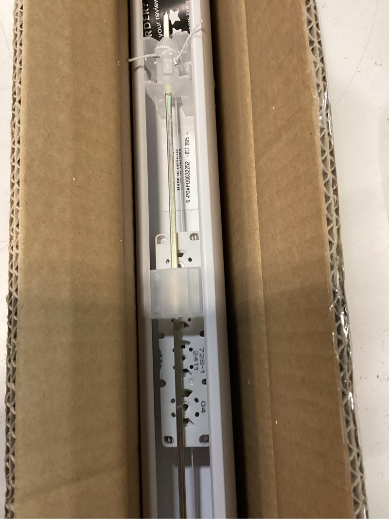 Condition photo showing As Is for chicology mini blinds for indoor windows – 22"w x 48"h, white horizontal vinyl blinds | cordless | easy to install | sleek low-profile fit for doors, offices, kitchens & apartments