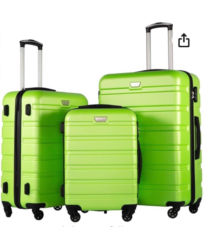 coolife luggage 3 piece set, lightweight durable hardshell suitcase set with 360° spinner wheels, tsa-approved lock, checked family travel luggage sets, 20/24/28 inch, apple green 20in24in28in apple green