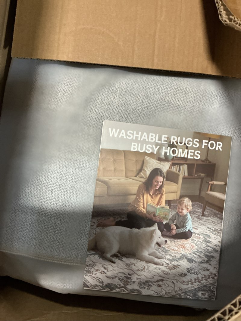 Condition photo showing New/Like New for 8x10 area rug living room rugs - washable neutral modern abstract soft thin large rug indoor floor no slip rug carpet for bedroom under dining table home office decor - brown grey brown grey 8' x 10' (rectangular)