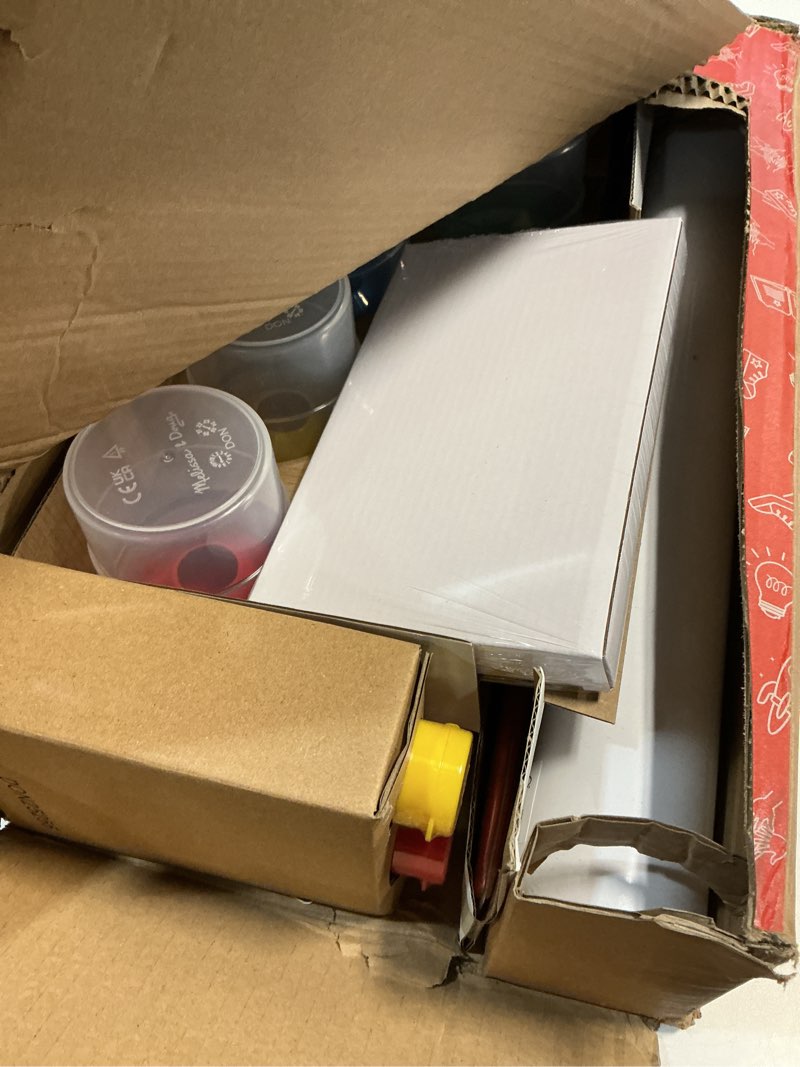 Condition photo showing Good Condition for Melissa & Doug Easel Accessory Set - Paint, Cups, Brushes, Chalk, Paper, Dry-Erase Marker - FSC Certified MAIN