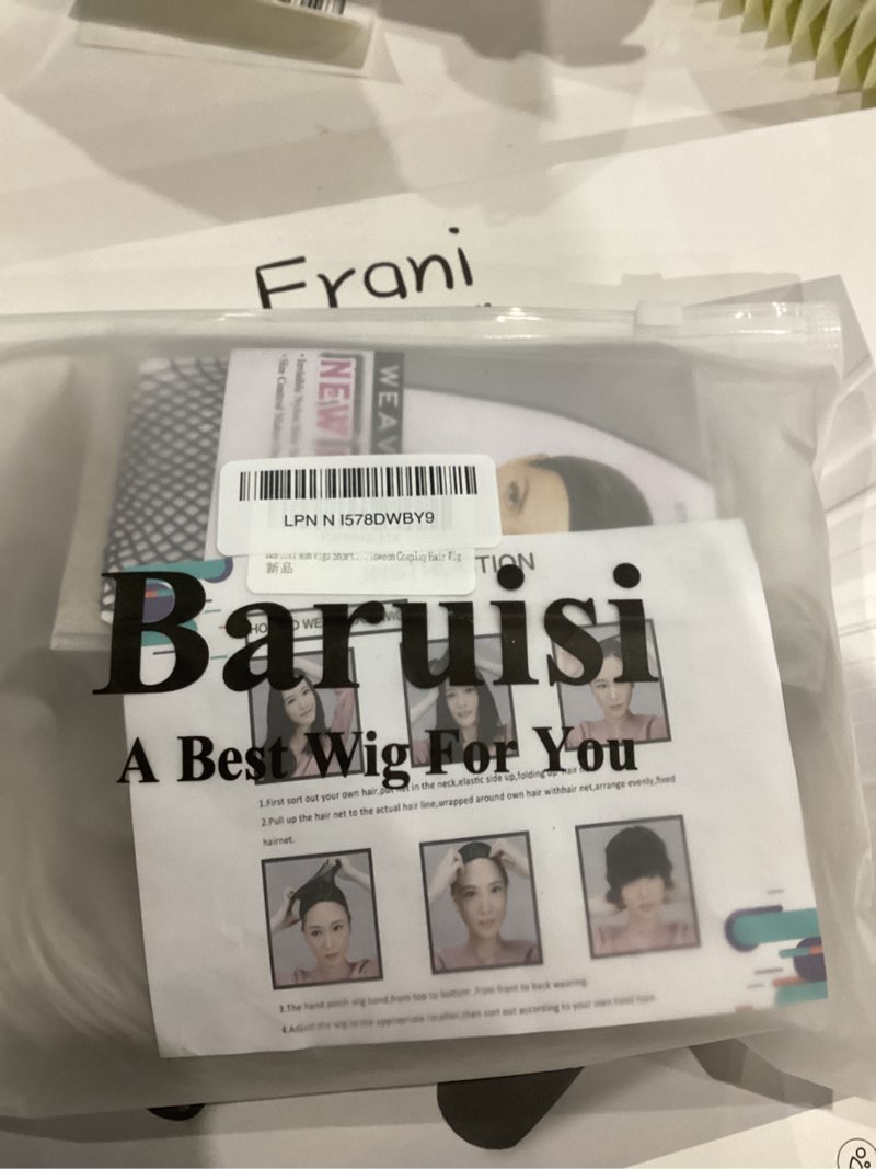 Condition photo showing Good Condition for Baruisi Men Wigs Short White Wig Synthetic Heat Resistant Natural Halloween Cosplay Hair cream white