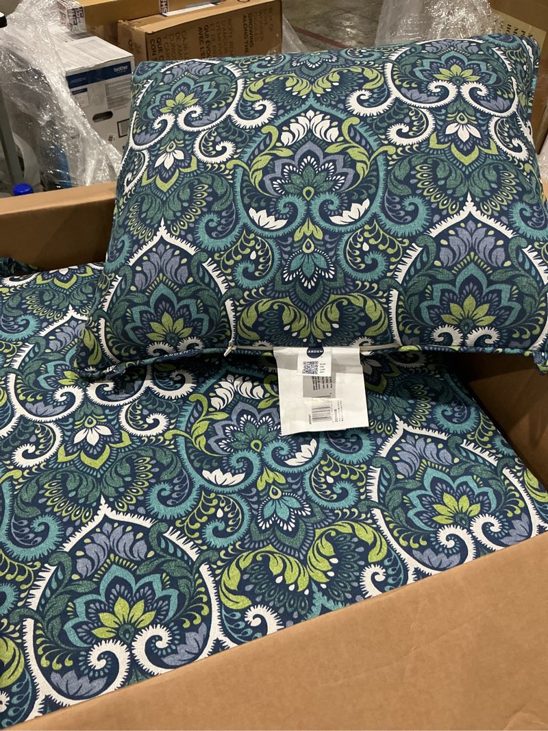 Condition photo showing Good Condition for arden outdoor foam deep seat cushion set, 22x24, premium high-density foam, never flattens, weather-proof for patio chair sofa couch, sapphire aurora blue damask certi-pur foam sapphire aurora blue damask 1 pack