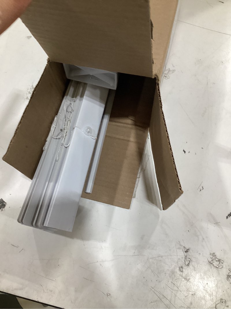 Condition photo showing As Is for yiibaii mini blinds suitable for 28" w x 64" h windows 1" aluminum horizontal venetian blinds darkening with rope and pole can mounted inside or outside white 28"w x 64"h