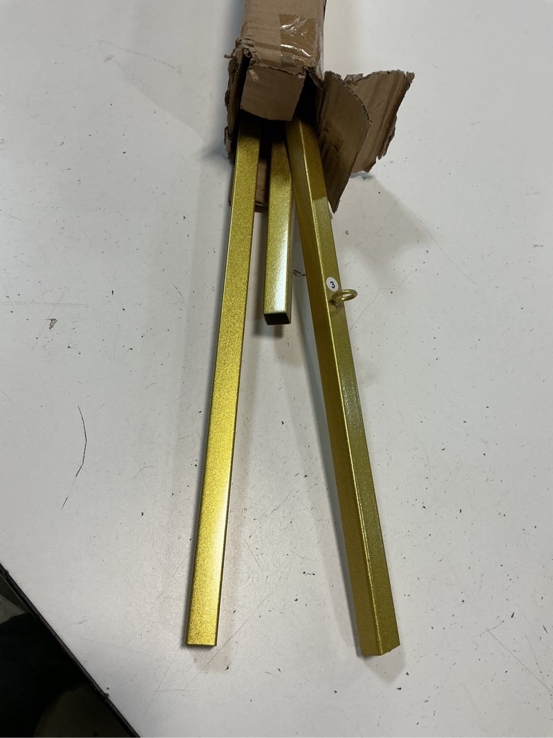 Condition photo showing As Is for ARTASY 50" Gold Easel Stand for Wedding Sign, Adjustable Metal Easel for Display, Poster, Painting Canvas, Portable Large Welcome Sign Stand for Home and Office Gold 50" Height