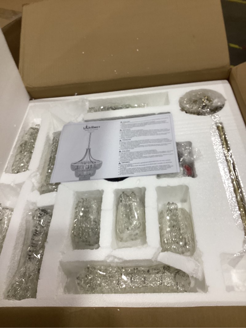 Condition photo showing New/Like New for Wellmet Gold Chandelier Light 20 inch, Modern Round Crystal Chandeliers for Dining Room, 3 Tiers Boho Beaded Lighting Fixture Ceiling Hanging for Living Room Bedroom, Brushed Brass Finished