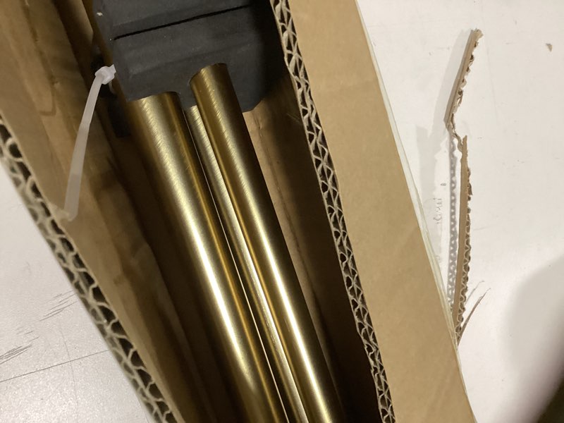 Condition photo showing As Is for Double Curtain Rods for Windows 72-144 Inches, 1'' Front and 5/8''Back Double Drapery Rods with Premium Aluminum Brackets and End Cap Finials, Adjustable Warm Gold Double Window Curtain Rod 72-144" Warm Gold