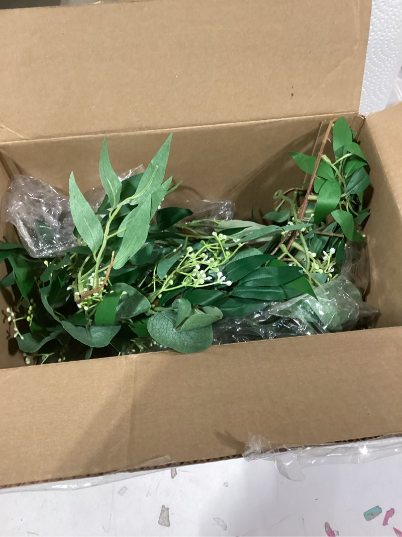 Condition photo showing Good Condition for Similar product not 24 pieces similar product 24Pcs Artificial Italian Ruscus Greenery Stems,Silk Greenery Plants Spray Faux Green Leaf Garland Branches Hanging Green Spray Decoration for DIY Wedding Arch, Bouquet,Home Decor