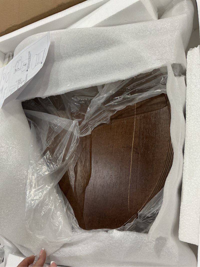 Condition photo showing As Is for large round coffee table with hidden drawer - 23" d x 24" h natural wood side table with drawer, 2-tier rustic retro end table with storage, small coffee table for living room, dark brown dark brown large-22.8"d×23.8"h