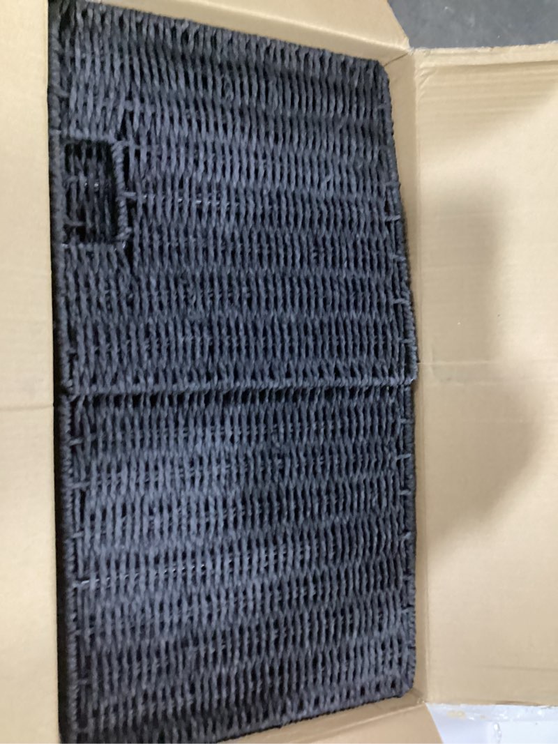 Set of 2 Hand-Woven Paper Rope Wicker Baskets, Storage Basket, Foldable Cube Storage Bins, Black Sto