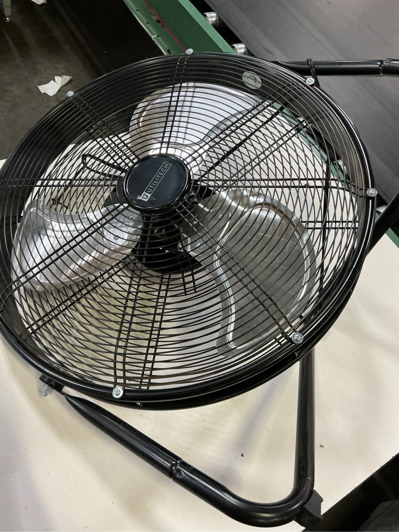 Condition photo showing As Is for utilitech 20-in high velocity indoor floor fan, in black sfd1-500b