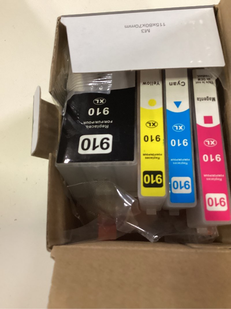 Condition photo showing New/Like New for 910xl ink cartridges combo pack replacement for hp 910 ink cartridges, compatible with hp printer officejet pro 8020 8025 8035 8015e 8028e, 910 black and 910 colors ink, updated with v19.8.1 (4 pack)