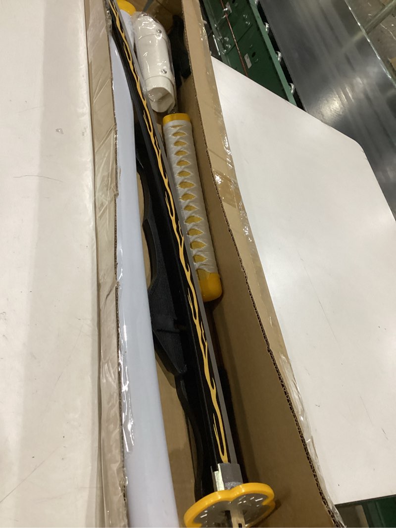 Condition photo showing As Is for demon slayer sword 41inch,with display stand and belt, rengoku sword/tanjiro sword/zenitsu sword/anime original texture,for demon slayer cosplay and collection,various styles available yellow agatsuma zenitsu