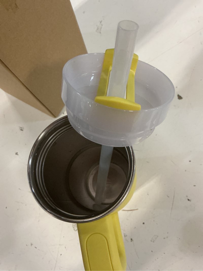 Condition photo showing As Is for stanley quencher h2.0 tumbler with handle and straw 14 oz | flowstate 3-position lid | cup holder compatible for travel | insulated stainless steel cup | bpa-free | daffodil 14 ounces daffodil