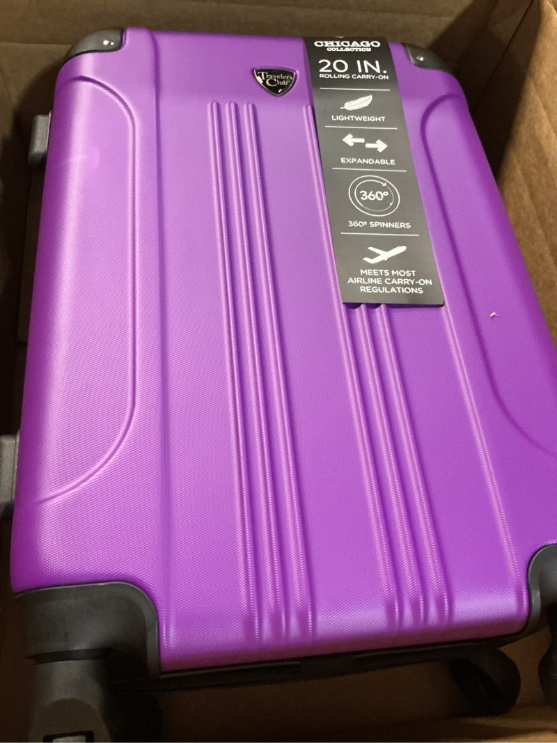 Condition photo showing Good Condition for travelers club chicago hardside expandable spinner luggage, purple, 22" carry-on 22" carry-on purple