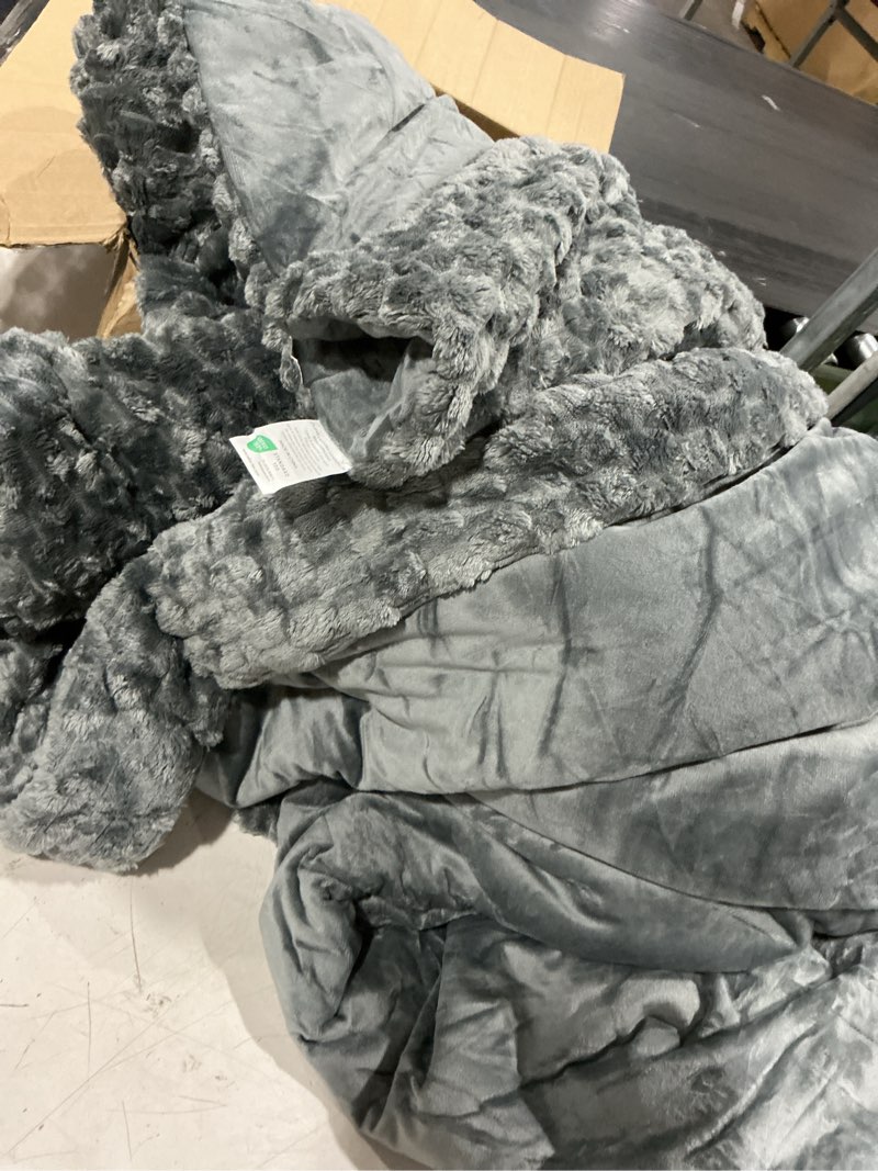 Condition photo showing As Is for fredsure distressed velvet quilt set, 3 pieces grey queen, distressed velvet face and brushed microfiber reverse with diamond quilting