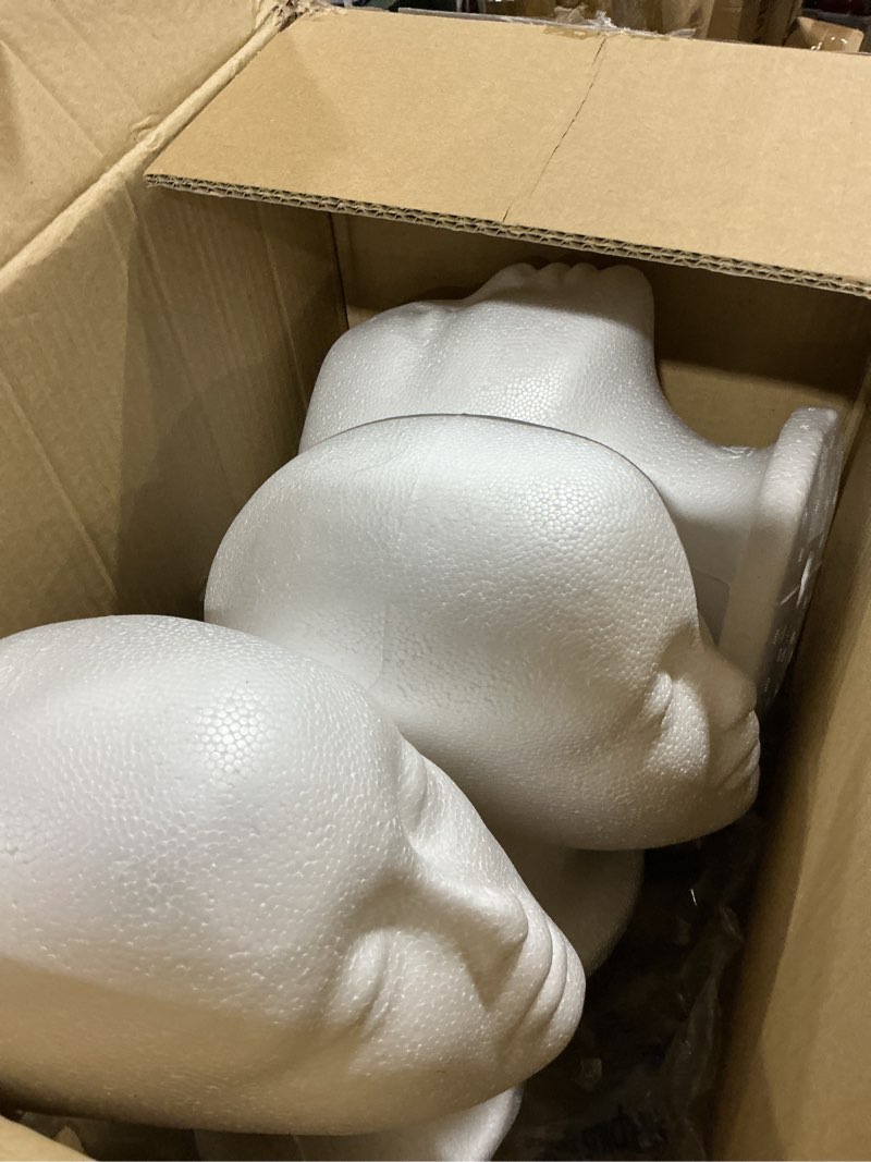Condition photo showing As Is for shany styrofoam model heads ,hat wig foam mannequin female wig head stand ,mannequin head for wigs , wig holder - round base , 11 inches female mannequin head - 3 pieces
