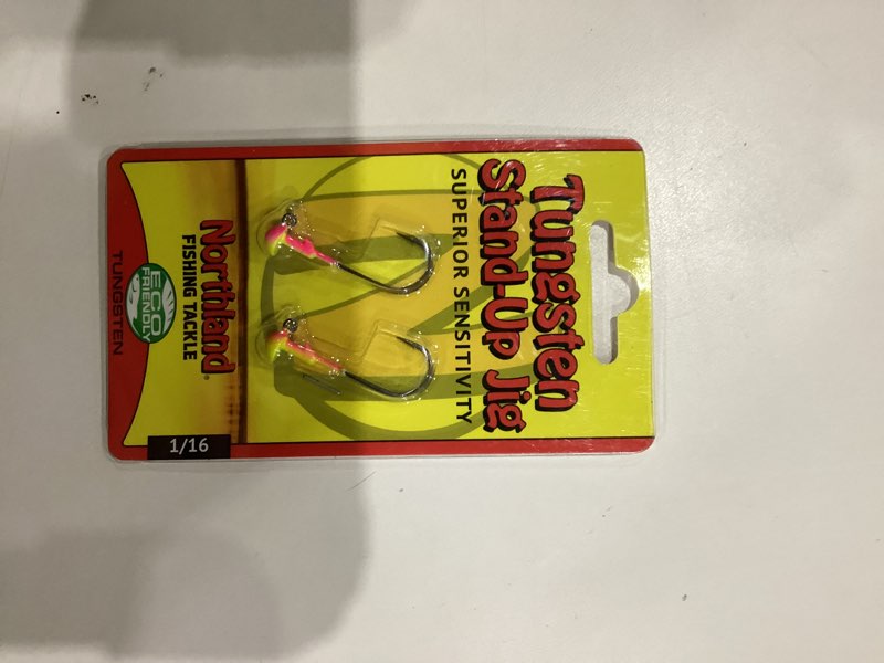 Condition photo showing As Is for Northland Tackle Tungsten Stand Up Jig Heads, 2 Packs, 12 Colors, 1/16, 1/8, 1/4, 3/8 Oz Sizes for Walleye, Bass, & Crappie Bubblegum 1/16 Oz
