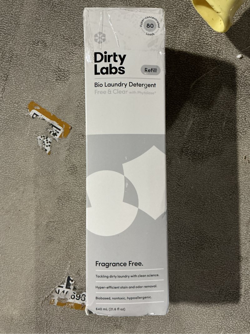 Condition photo showing New/Like New for Dirty Labs | Scent Free | Bio Enzyme Liquid Laundry Detergent | 80 Loads (21.6 fl oz) | Hyper-Concentrated | High Efficiency & Standard Machine Washing | Nontoxic, Biodegradable | Stain & Odor Removal Free & Clear (Scent-Free) 21.6 Fl Oz (Pack of 1)
