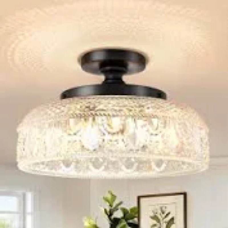 ((Incomplete))Mid-Century Modern Semi Flush Mount Ceiling Light, Round Glass for Hallway Kitchen Bedroom