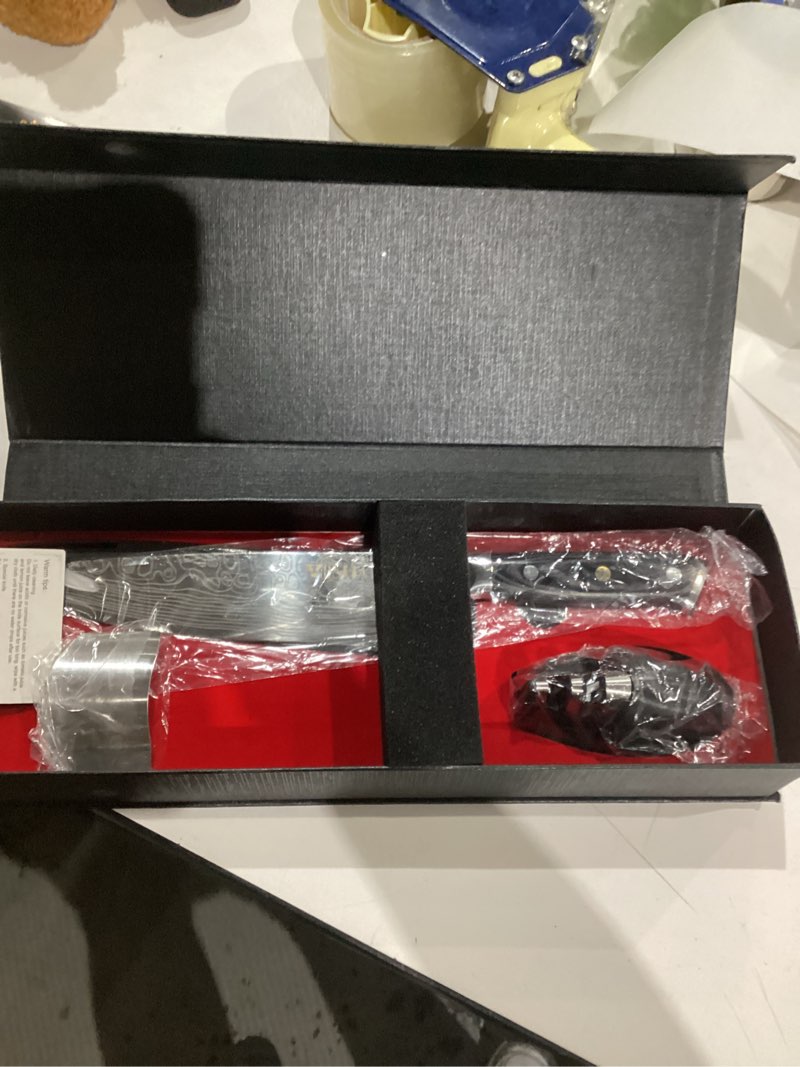Condition photo showing Good Condition for mosfiata 8" super sharp professional chef's knife with finger guard and knife sharpener, german high carbon stainless steel en1.4116 with micarta handle and gift box 8 inch chef knife
