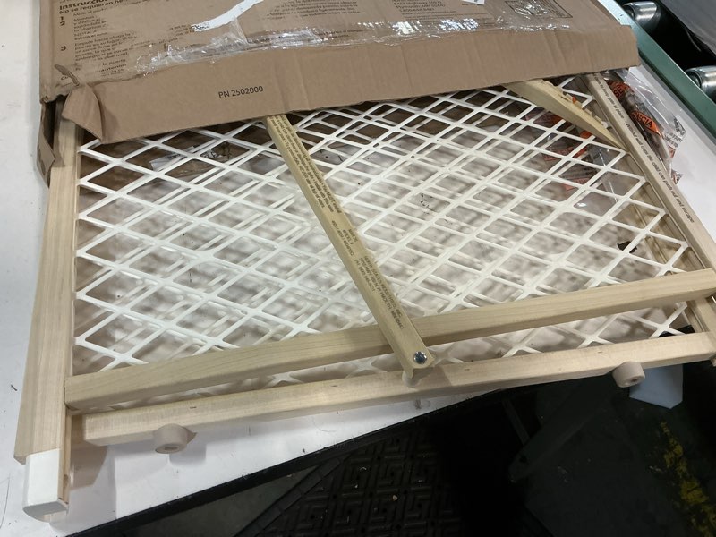 Condition photo showing As Is for toddleroo by north states - diamond mesh wooden baby gate: pressure mounted baby gate for doorways - adjustable 26.5 to 42 inches wide - 23 inches tall