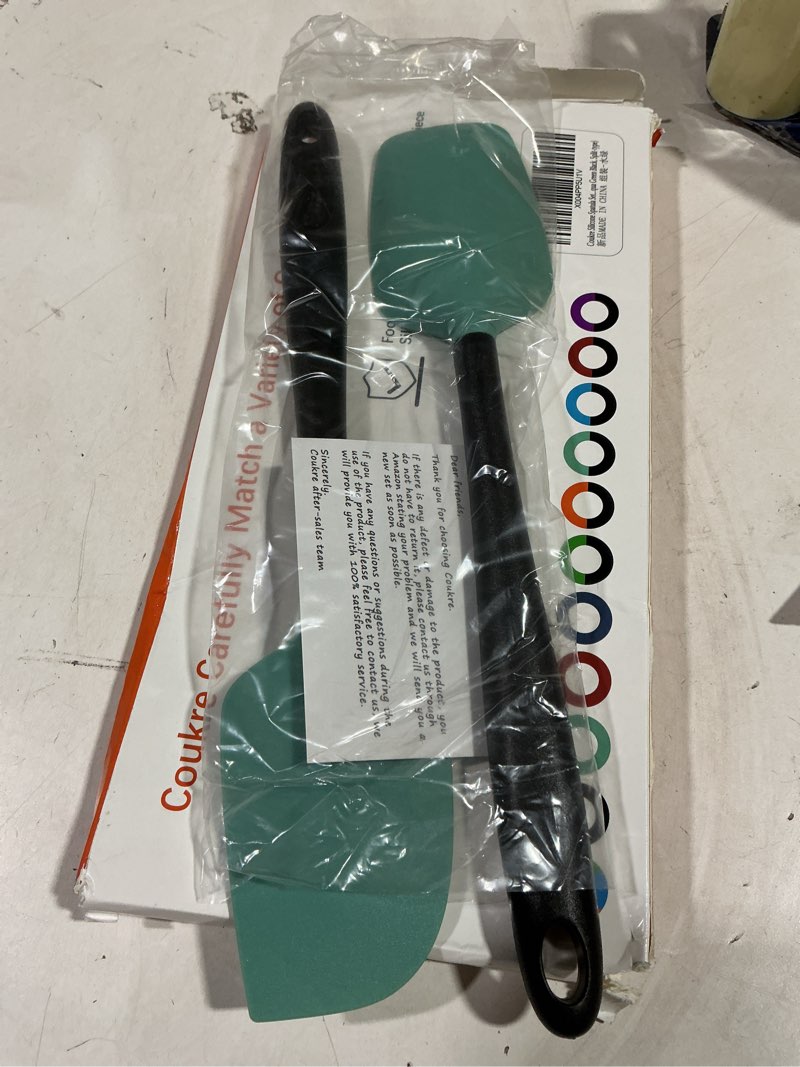 Condition photo showing Good Condition for (Only has 2) Coukre Silicone Spatula Set of 5,High Temperature Resistant, Food Grade Silicone, Dishwasher Safe, for Baking, Cooking (Aqua Green) Aqua Green Black