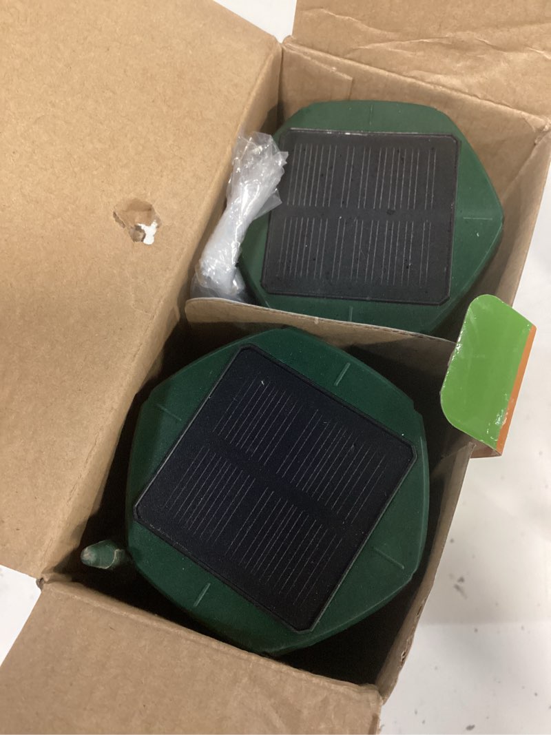 Condition photo showing As Is for solar powered mole repellent stakes, ultrasonic & vibration deterrent for moles, gophers & voles, ip65 waterproof outdoor pest repeller for yard, lawn & garden, 4 pack 4pcs