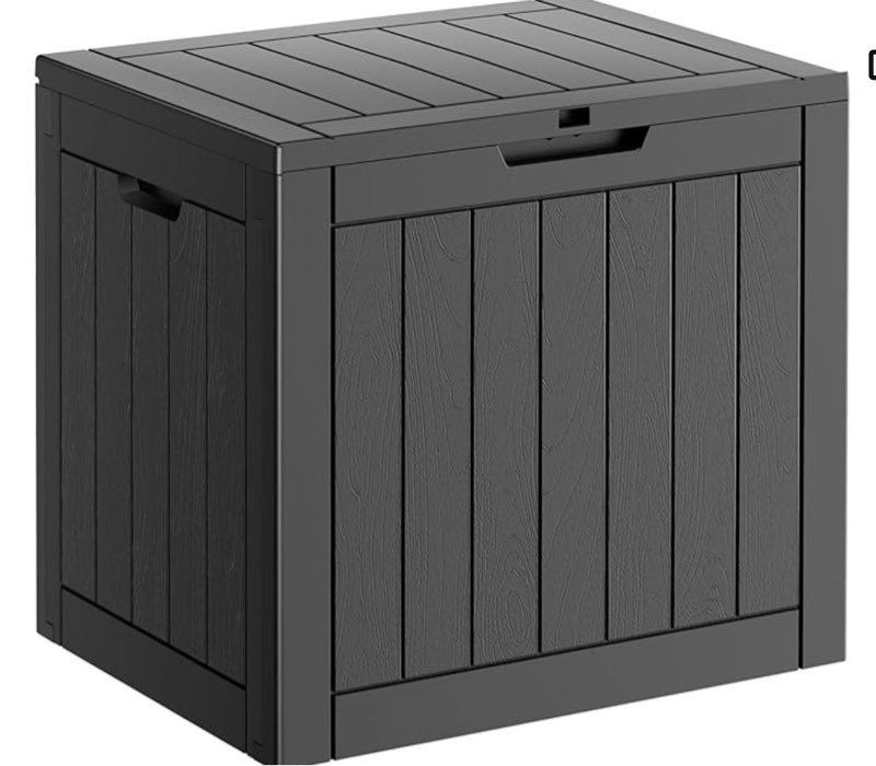 PatioZen Gallon Resin Deck Box, Lockable Patio Outdoor Storage Box for Furniture, Garden Tools and Tools Storage, Waterproof Outside Storage Boxes - Black