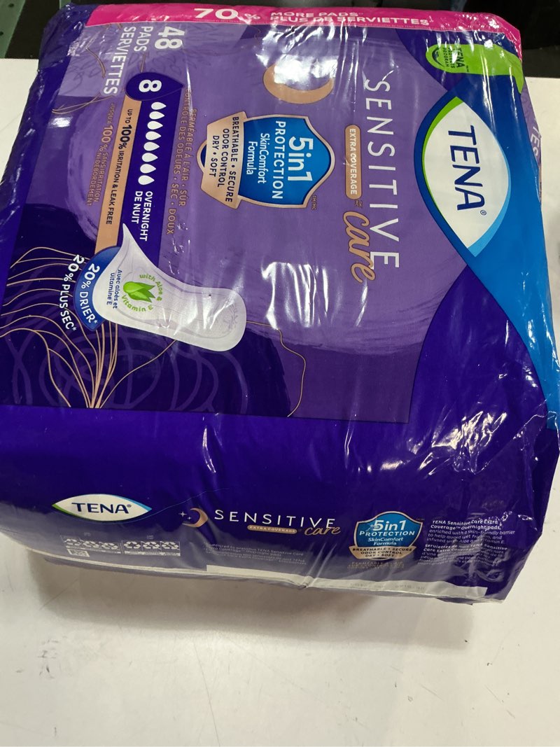 Condition photo showing New/Like New for Tena Sensitive Care Incontinence Pads, Bladder Control, Postpartum for Women, Overnight Absorbency, Extra Coverage, 48 Count