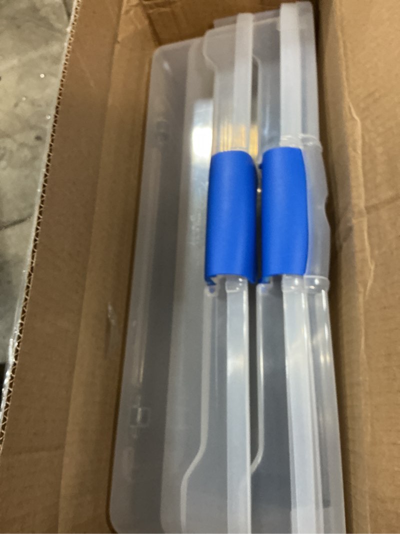 Condition photo showing Good Condition for homz 2-pack under bed storage, clear plastic containers with lids, 56 quart, blue latch - stackable underbed organizer bins for shoes, bags, clothes, and towels blue 56 quart