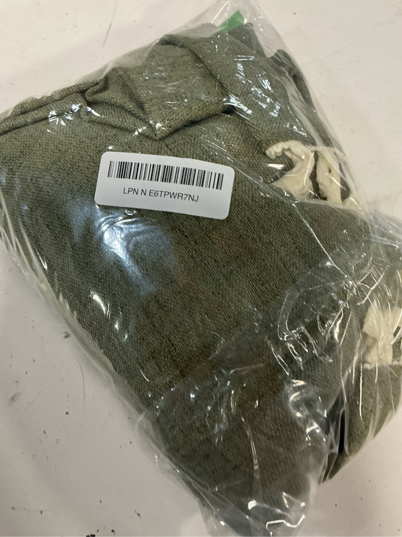 Condition photo showing Good Condition for linen tablecloth with tassels, farmhouse style greentablecloth, water resistant burlap tablecloths for round table, 52 inch round olive tassel/olive 52" (round)