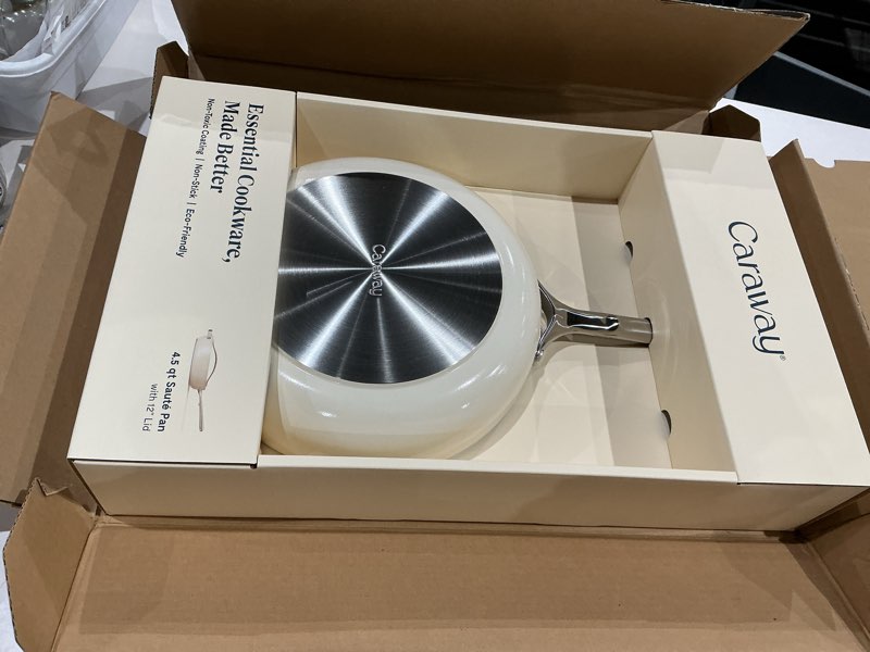 Condition photo showing New/Like New for caraway nonstick ceramic sauté pan with lid (4.5 qt, 11.8") - non toxic, ptfe & pfoa free - oven safe & compatible with all stovetops (gas, electric & induction) - cream