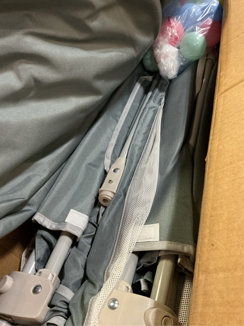 Condition photo showing Good Condition for baby playpen, 73" x 61" large foldable playpen with mat for babies and toddlers, play pen with soft breathable mesh, ocean balls and pull links, baby playard for indoor & outdoor, gray gray 73" x 61" with mat