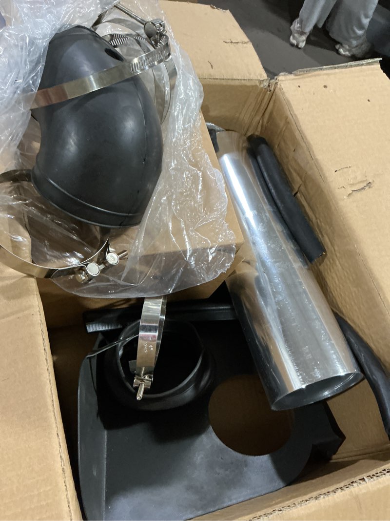 Condition photo showing As Is for 4" cold air intake system + heat shield compatible with 1999-2006 gmc/chevy v8 4.8l/5.3l/6.0l silverado 1500/2500/3500 (black & silver)