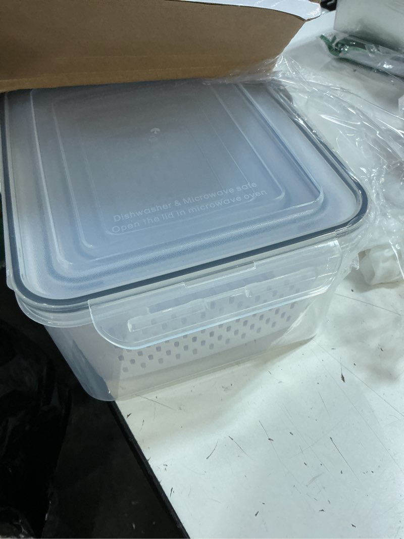Condition photo showing Good Condition for 5 pcs large fruit storage containers for fridge ,food storage containers | with removable colander leakproof dishwasher & microwave safe produce containers keep fruits vegetables berry fresh longer wu