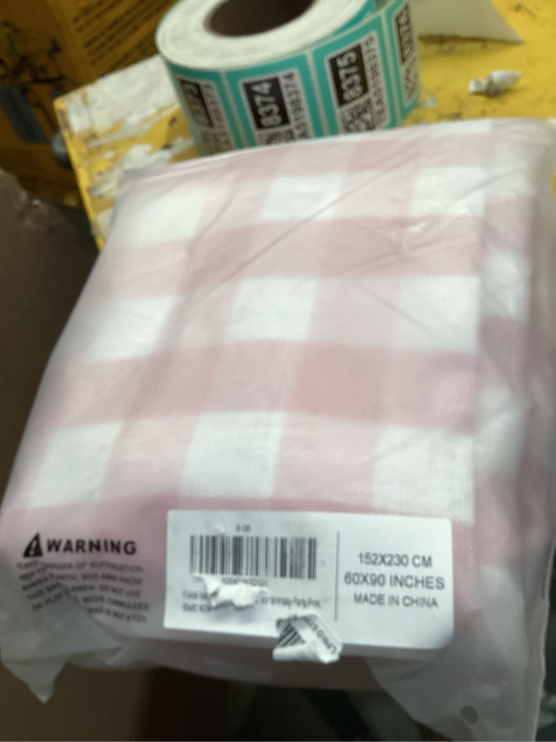 Condition photo showing Good Condition for gingham tablecloth rectangle table, cotton linen fabric picnic checkered table cloth farmhouse washable wrinkle free buffalo plaid table cover for outdoor birthday party, pink, 60x90 pink 90" x 60" (rectangular)