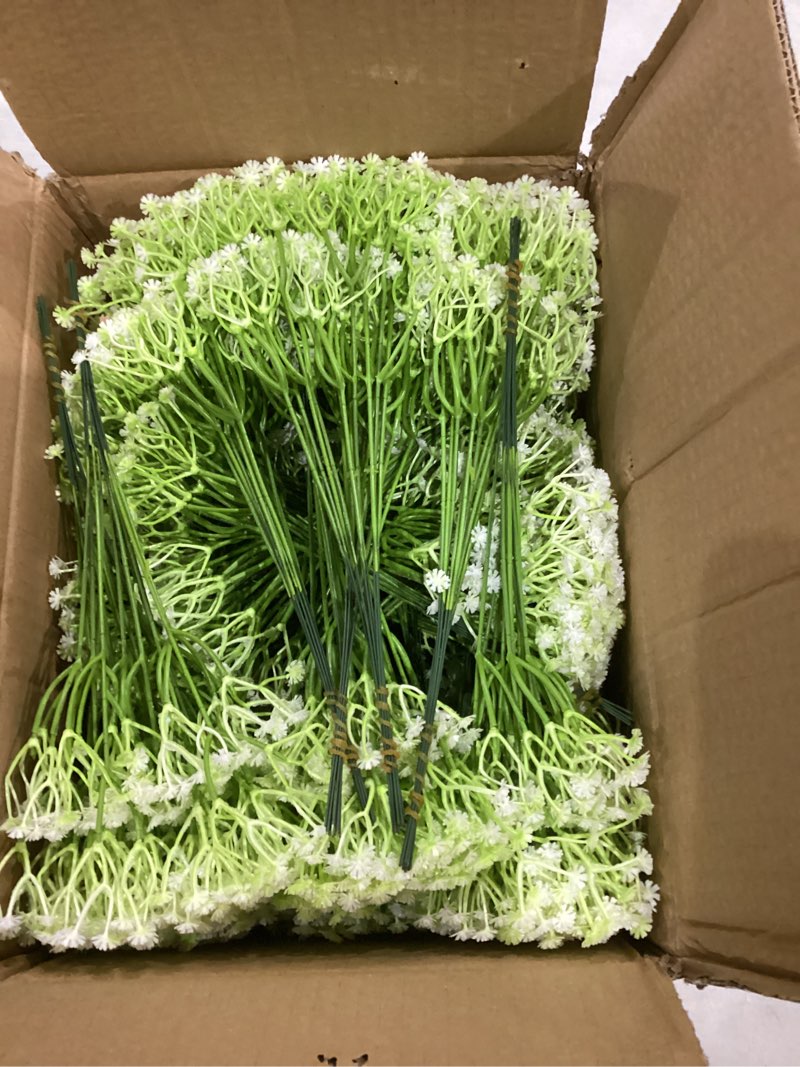 Condition photo showing Good Condition for 500 pcs baby breath artificial flowers bulk, fake white baby breath flowers for wedding bouquet home party decor, 11.8 inch green and white 500