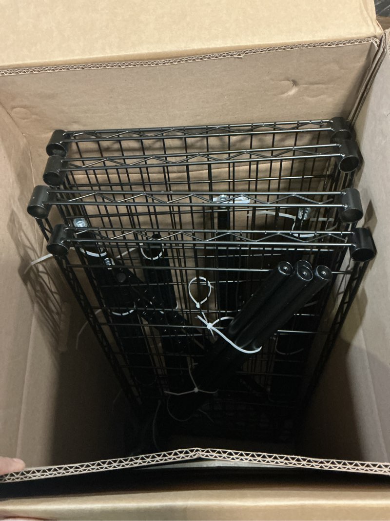 Condition photo showing As Is for 1250 lbs 5 tier shelf metal storage shelves shelving wire rack heavy duty closet organizers for garage kitchen bathroom laundry black 15.7" d x 33.5" w x 68.5" h