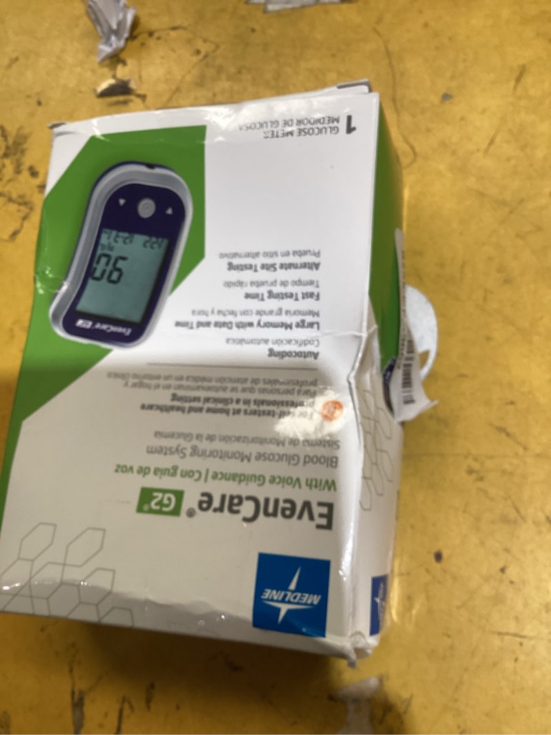 Condition photo showing Good Condition for medline evencare g2 blood glucose monitoring meter, self-testing diabetic care, 6 sec results, batteries, guide, carrying case, logbook, voice assistance
