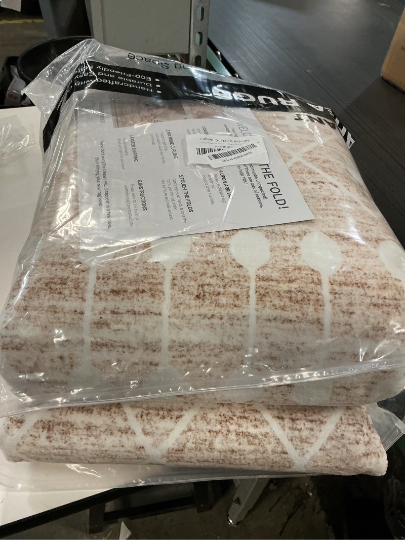 Condition photo showing As Is for 6x9 Area Rug for Living Room Moroccan Washable Rugs Non Slip Indoor Floor Carpet Foldable Large Soft Area Rug for Dining Room Bedroom with Low Pile(Beige,6'x9') Beige/Ivory 6'x9'(Rectangular)