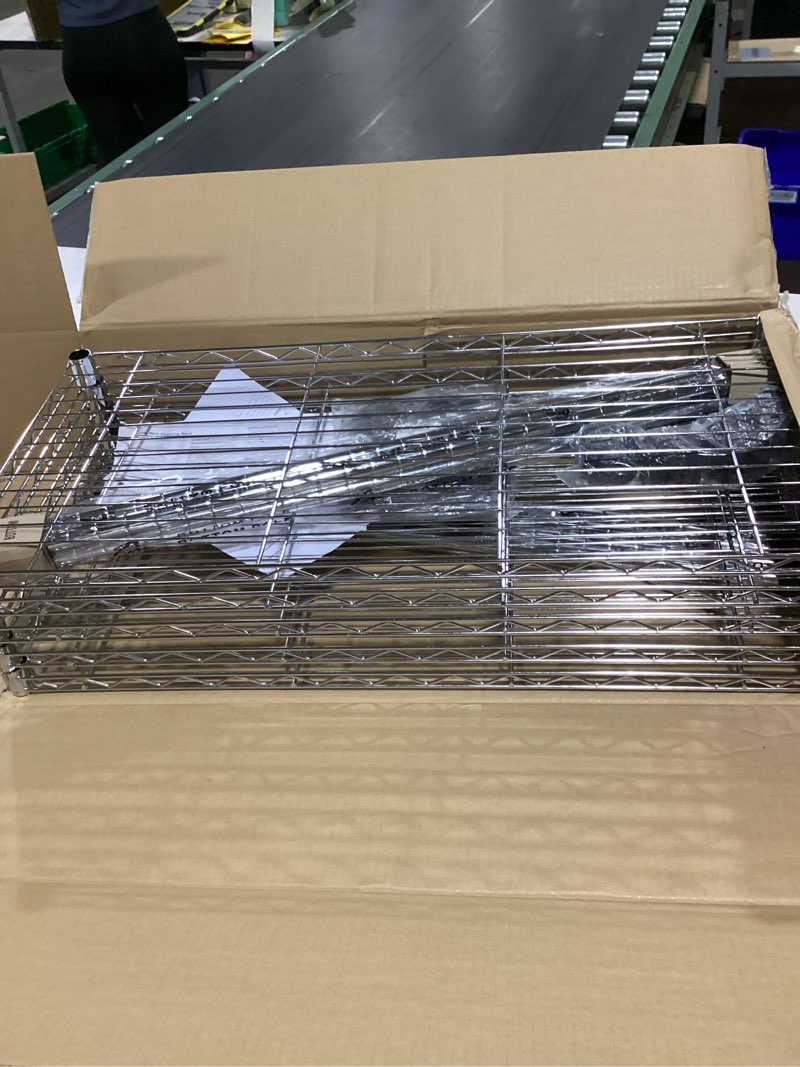 Condition photo showing New/Like New for bestoffice | 5-tier wire storage shelves with wheels | 14x30x60 | chrome | adjustable racks | heavy-duty metal shelf, holds upto 220 lbs | no-tool assembly | ideal for home & garage shelving chrome 14"d x 30"w x 60"h