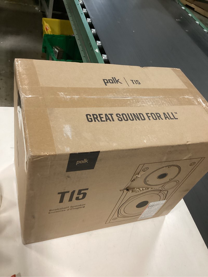 Condition photo showing New/Like New for Polk Audio T15 Home Theater and Stereo Bookshelf Speakers – Deep Bass Response, Dolby and DTS Surround, Wall-Mountable, Pair, Black Bookshelf Speaker Pair