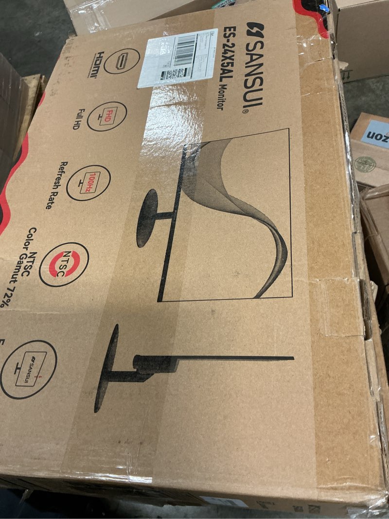 Condition photo showing As Is for sansui computer monitor 24 inch eye care fhd 1080p display hdmi,vga ports with 178° viewing angle/frame-less/tilt/vesa compatible for office and home 24 inch fhd 100hz eye-care monitor black