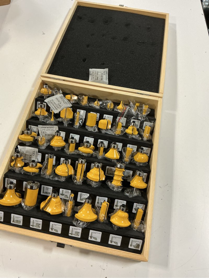 Condition photo showing Good Condition for oletbe 1/2 inch shank router bit set 41 pcs, extended door rail cabinet stile router bits sets, woodworking milling cutter tools, shelf panel router grooving tool (panel)