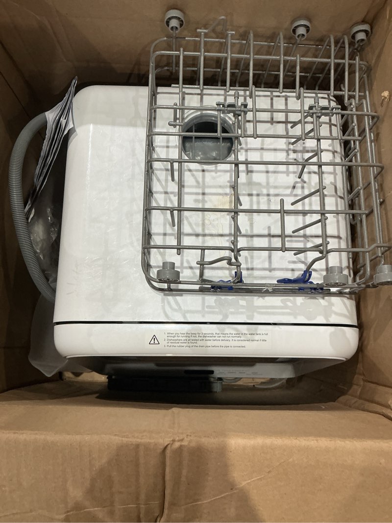 Condition photo showing As Is for comfee' portable dishwasher countertop with 5l built-in water tank & mophorn stainless steel work table with wheels 24 x 30 x 32 inch prep table