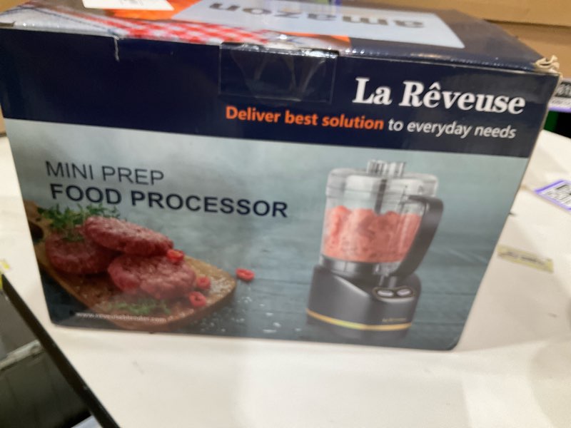 Condition photo showing New/Like New for La Reveuse Electric Mini Food Processor with 200 Watts 2-Cup Prep Bowl for Mincing Chopping Grinding Blending Pureeing (Metallic Grey)