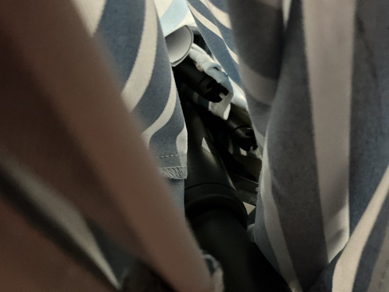 Condition photo showing As Is for allen + roth 9-ft aluminum blue auto-tilt market patio umbrella