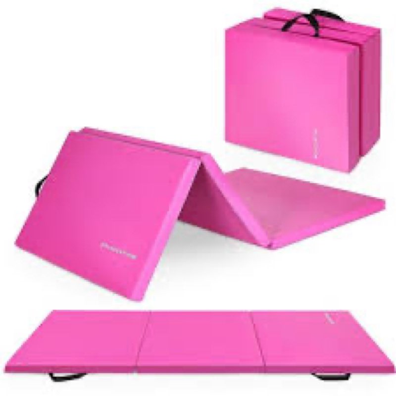 Signature Fitness All Purpose 4'x8'x2\" Extra Thick High Density Anti Tear Gymnastics Gym Folding Exercise Aerobics Mats, Multiple Colors Available color pink 